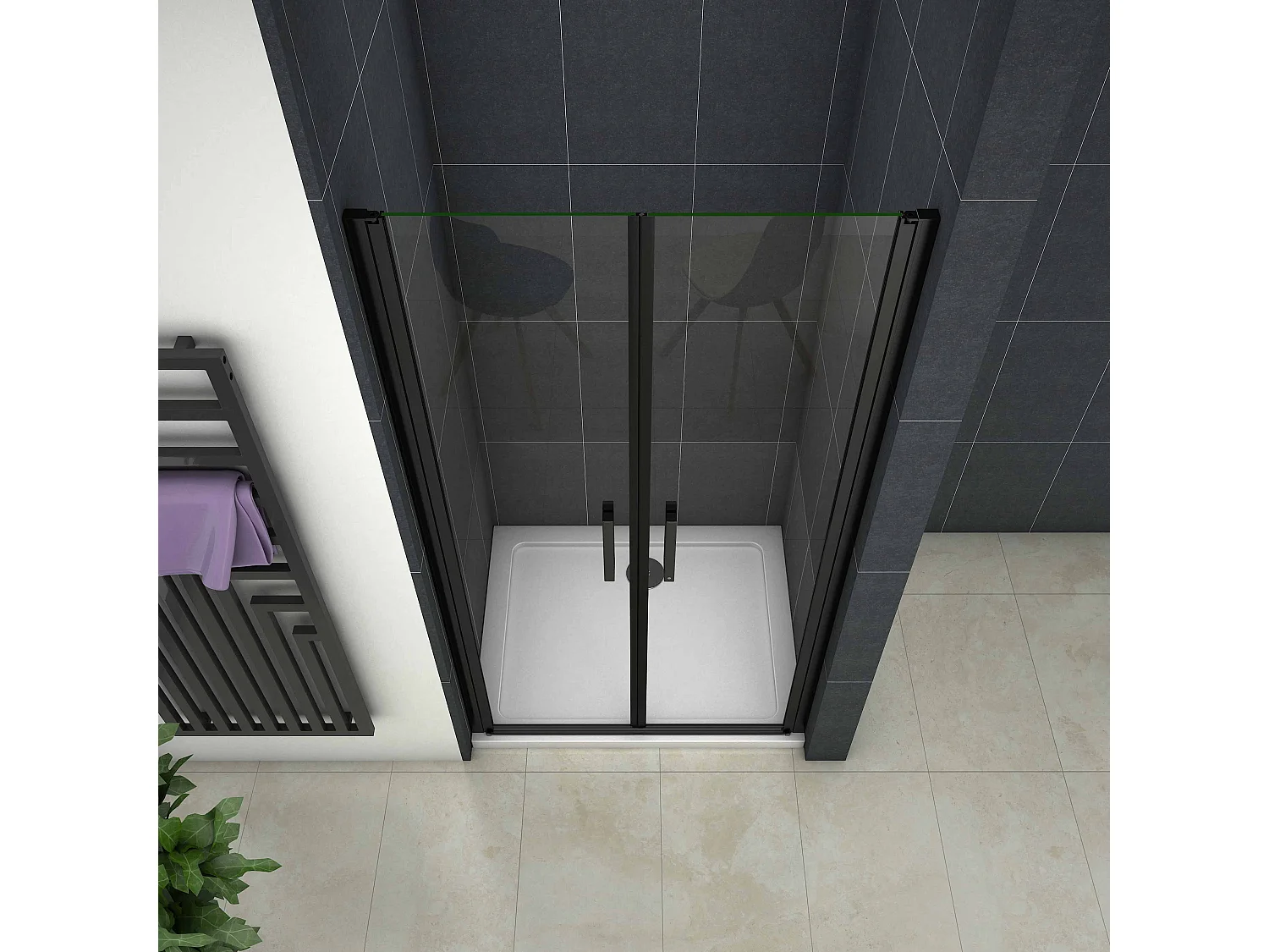 100x200cm Nis Douchecabine-Douchedeur draaideur - 8mm NANO EasyClean veiligheidsglas,Matzwarte Profielen