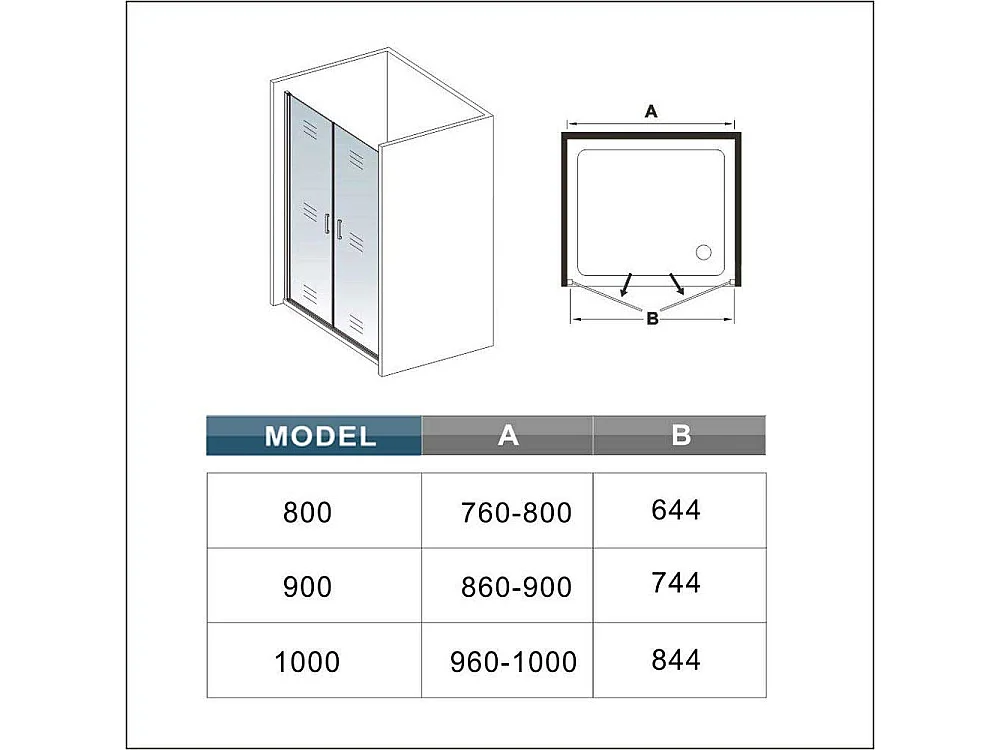 100x200cm Nis Douchecabine-Douchedeur draaideur - 8mm NANO EasyClean veiligheidsglas,Matzwarte Profielen