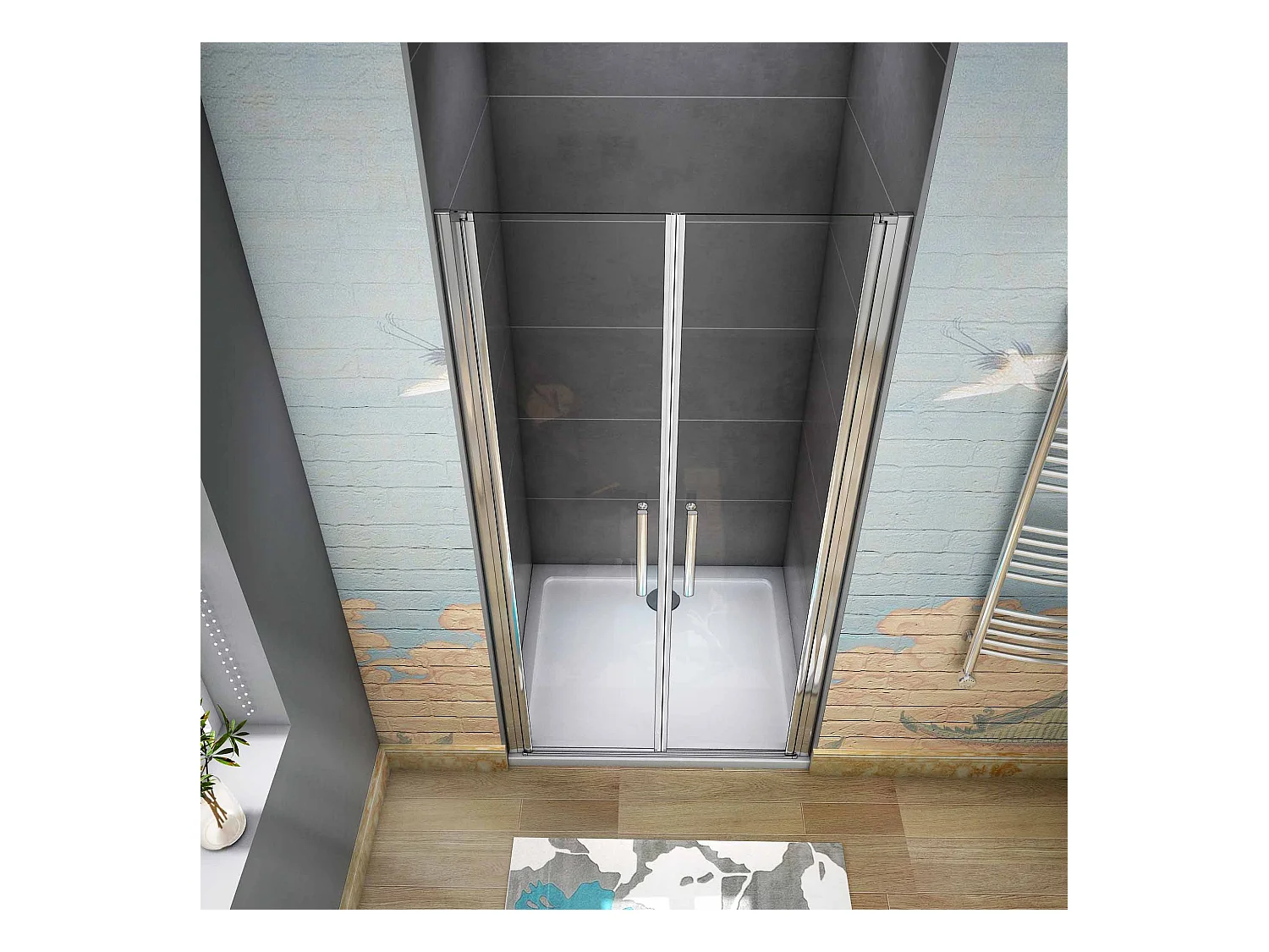 Douche Pendeldeur,6mm Helder Nano Antikalk Veiligheidsglas,Hoogwaardig Glad Aluminium Profiel,100x195cm