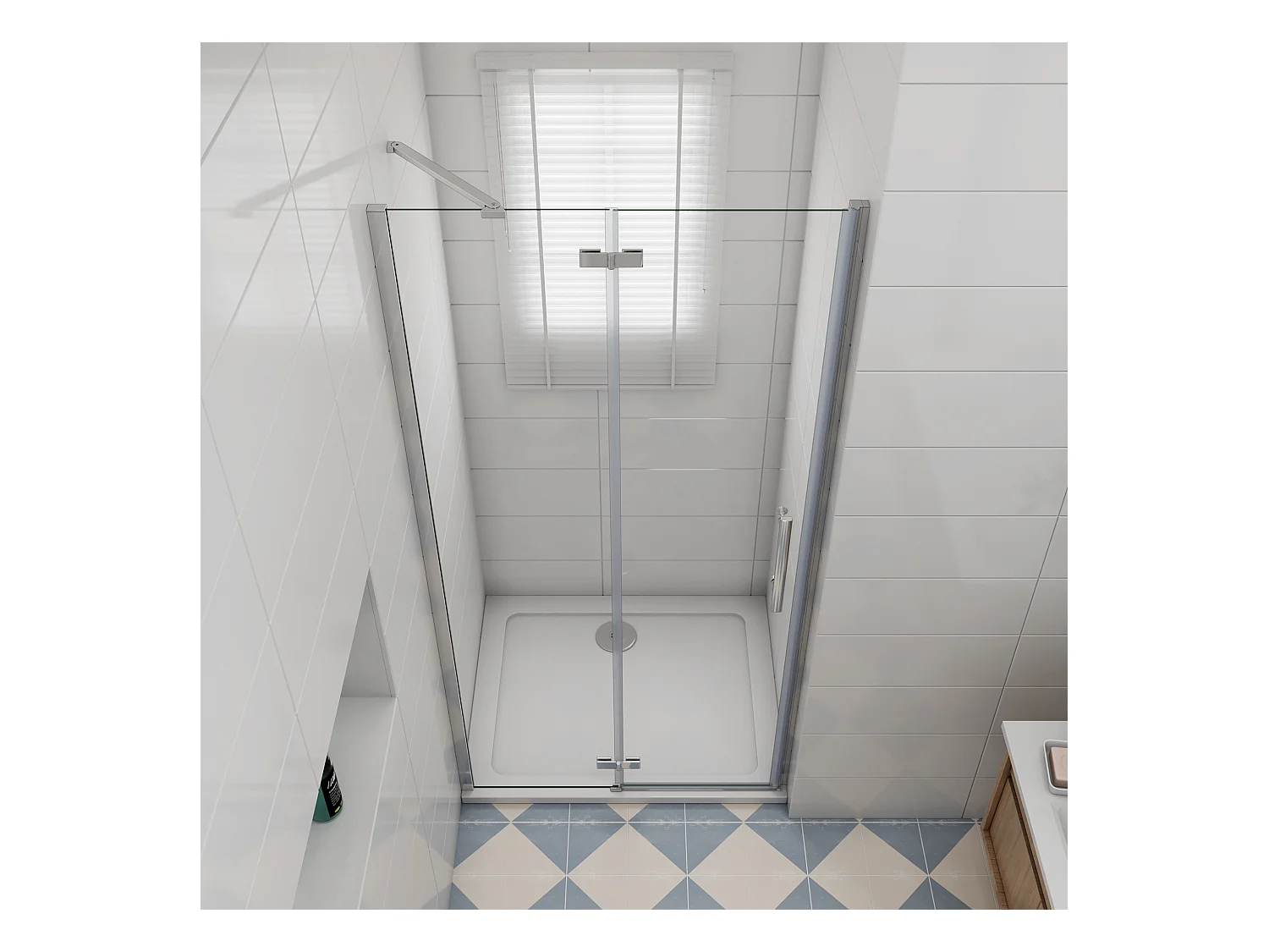 Douchedeur draaideur 76x195 cm,6 mm NANO EasyClean veiligheidsglas, profiel van glanzend chroom,met Stabilisatiestang