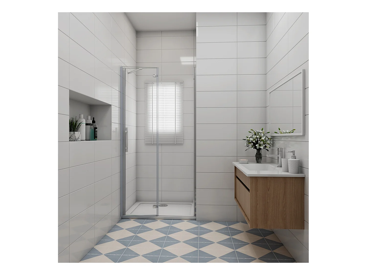 Douchedeur draaideur 76x195 cm,6 mm NANO EasyClean veiligheidsglas, profiel van glanzend chroom,met Stabilisatiestang