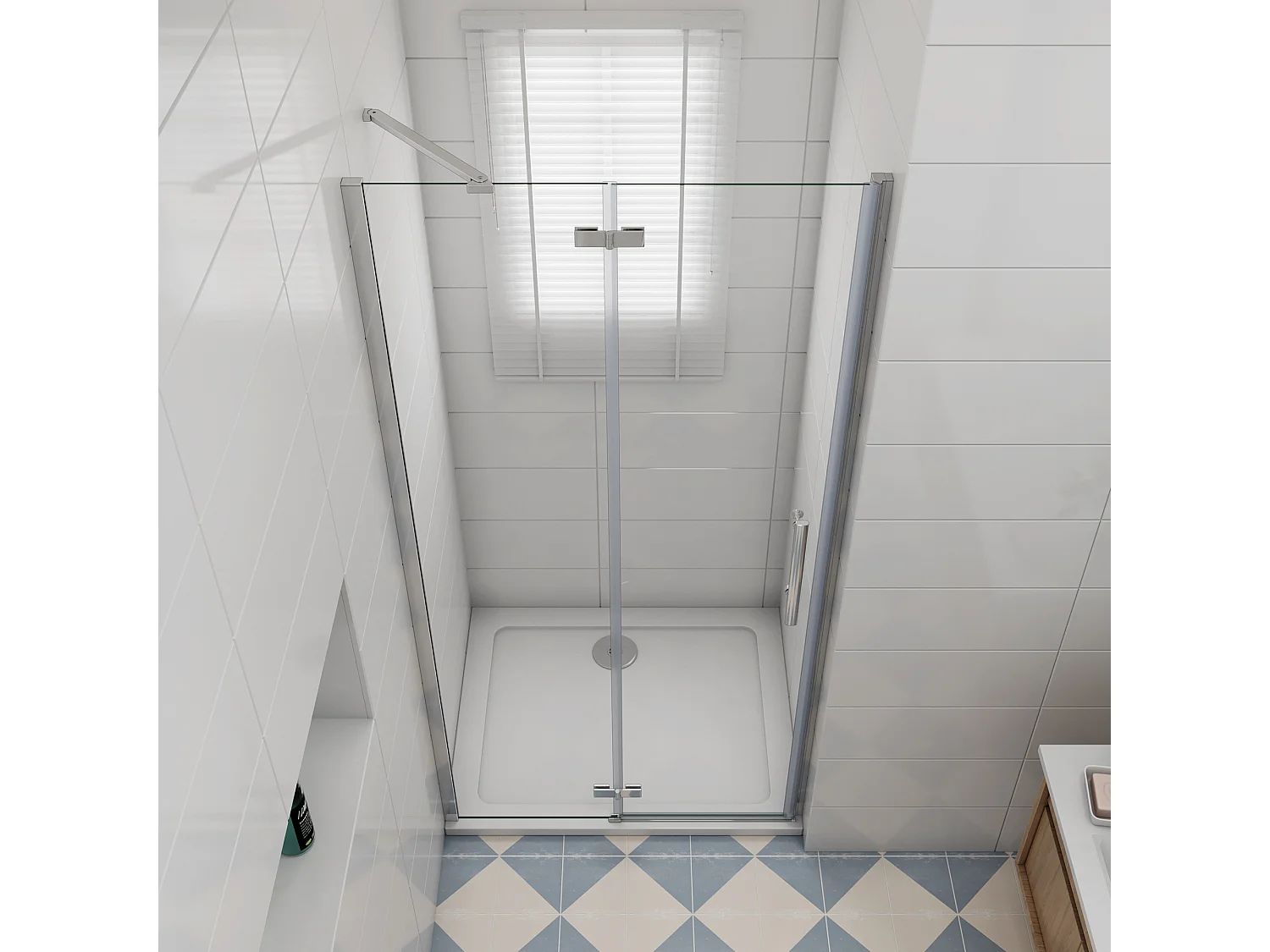 Douchedeur draaideur 76x195 cm,6 mm NANO EasyClean veiligheidsglas, profiel van glanzend chroom,met Stabilisatiestang