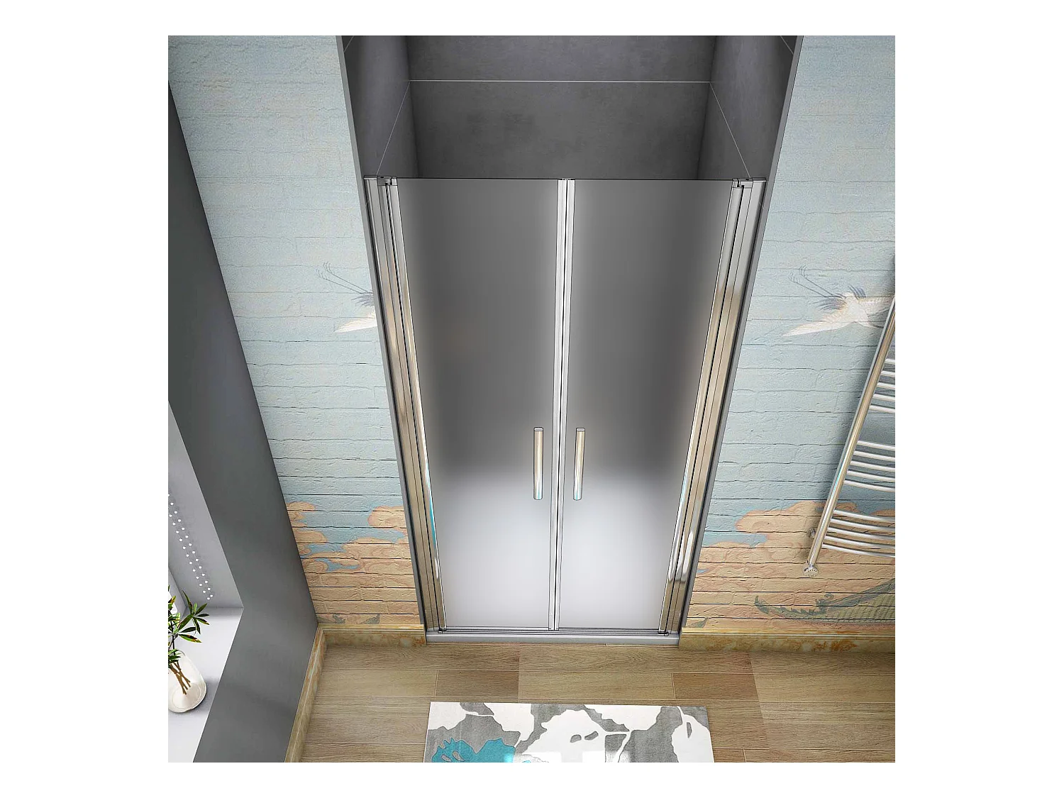 90x195cm Draaideur douchedeur, 6mm NANO veiligheidsglas ,glas is gelaagd met matte folie, profiel van glanzend chroom.