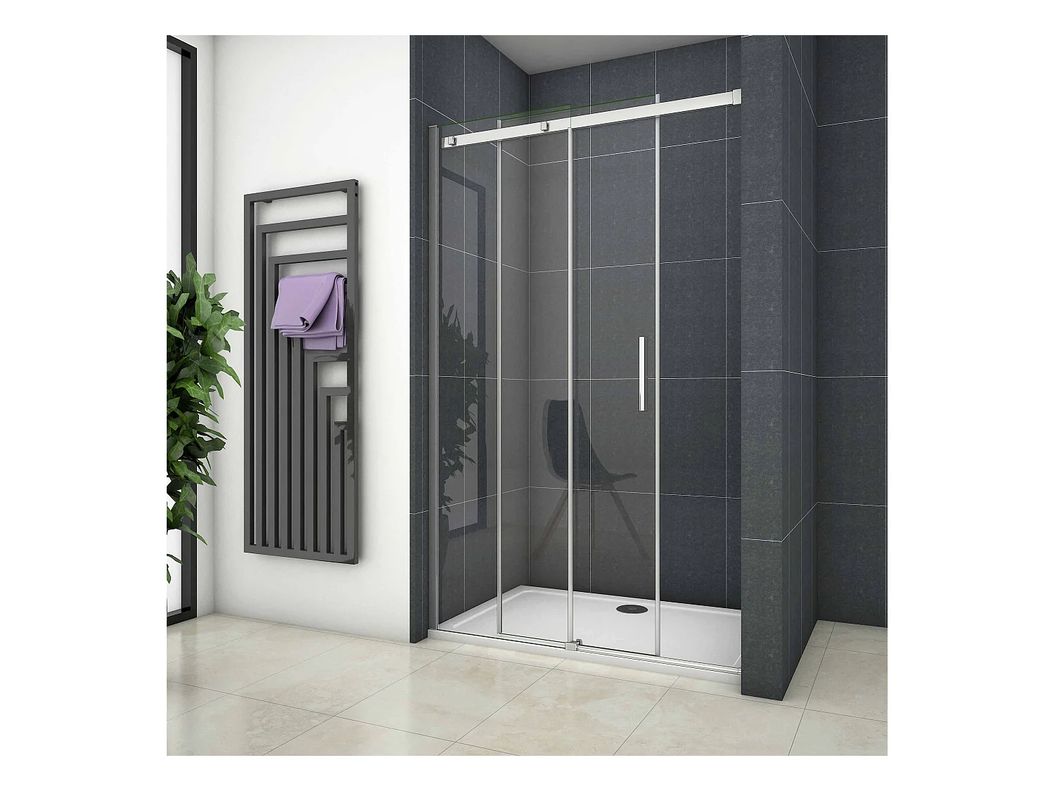 160x195cm Douchedeur Schuifdeur,6mm Helder Veiligheidsglas,Hoogwaardige Aluminium Profielen,Chroom