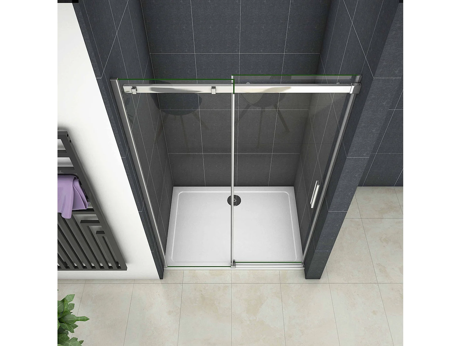 160x195cm Douchedeur Schuifdeur,6mm Helder Veiligheidsglas,Hoogwaardige Aluminium Profielen,Chroom