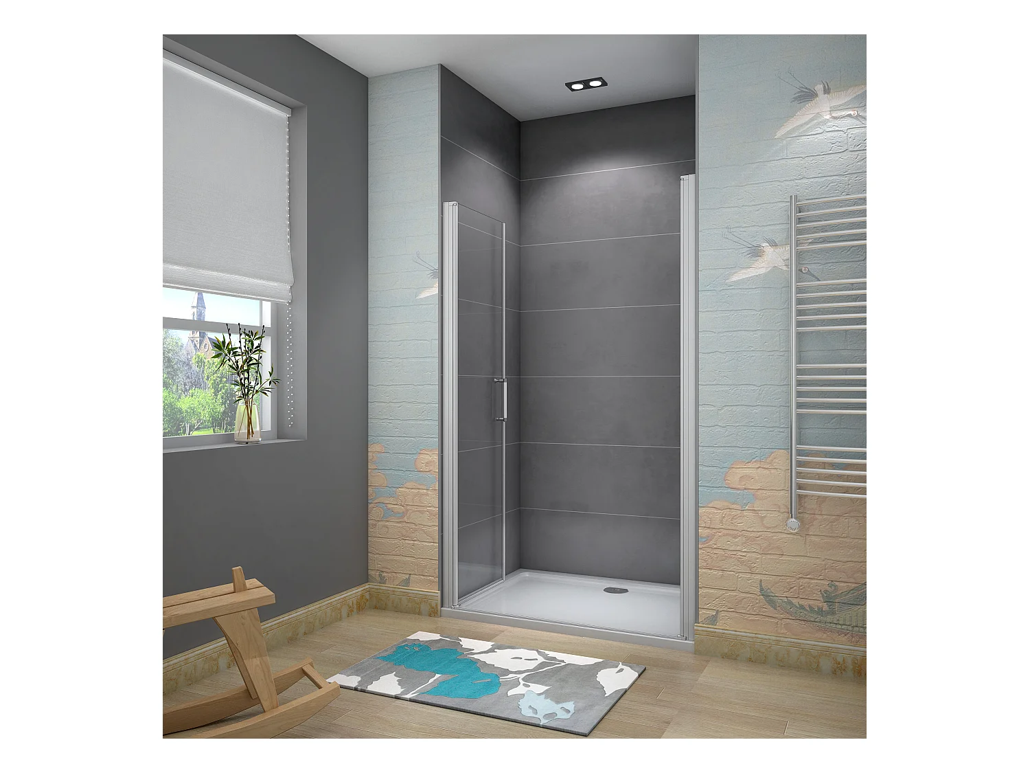 70x185cm Douche Pendeldeur, 5 mm Helder Veiligheidsglas, Mat Grijs
