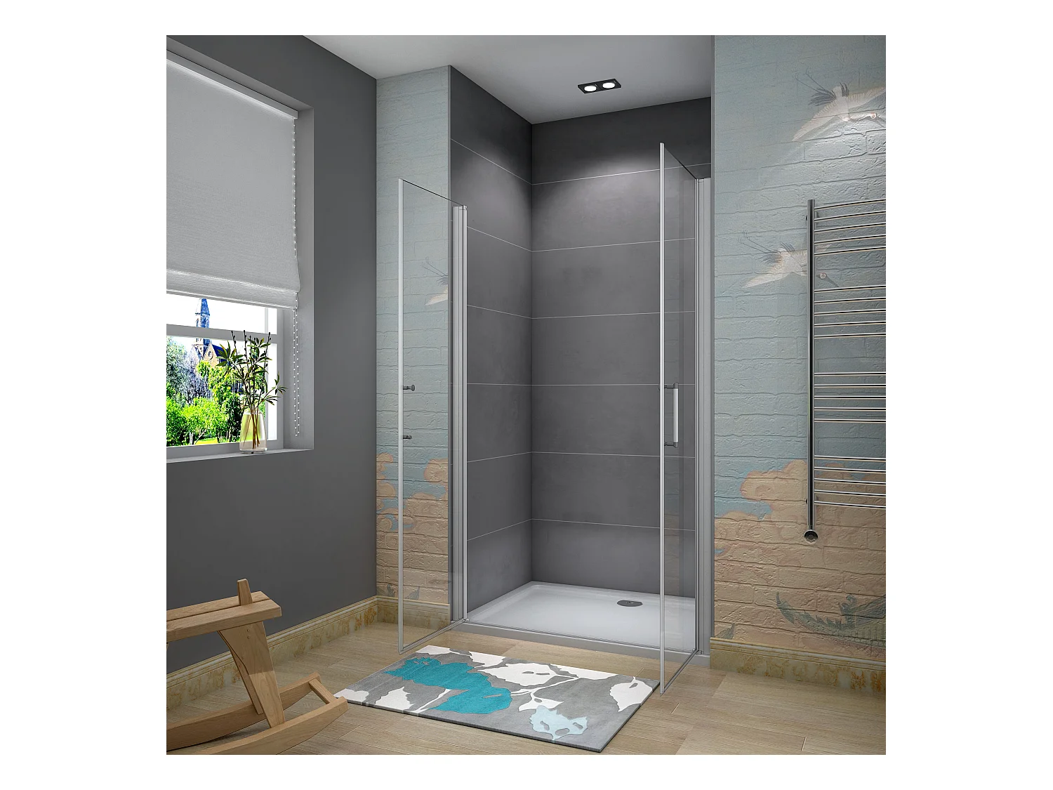 70x185cm Douche Pendeldeur, 5 mm Helder Veiligheidsglas, Mat Grijs