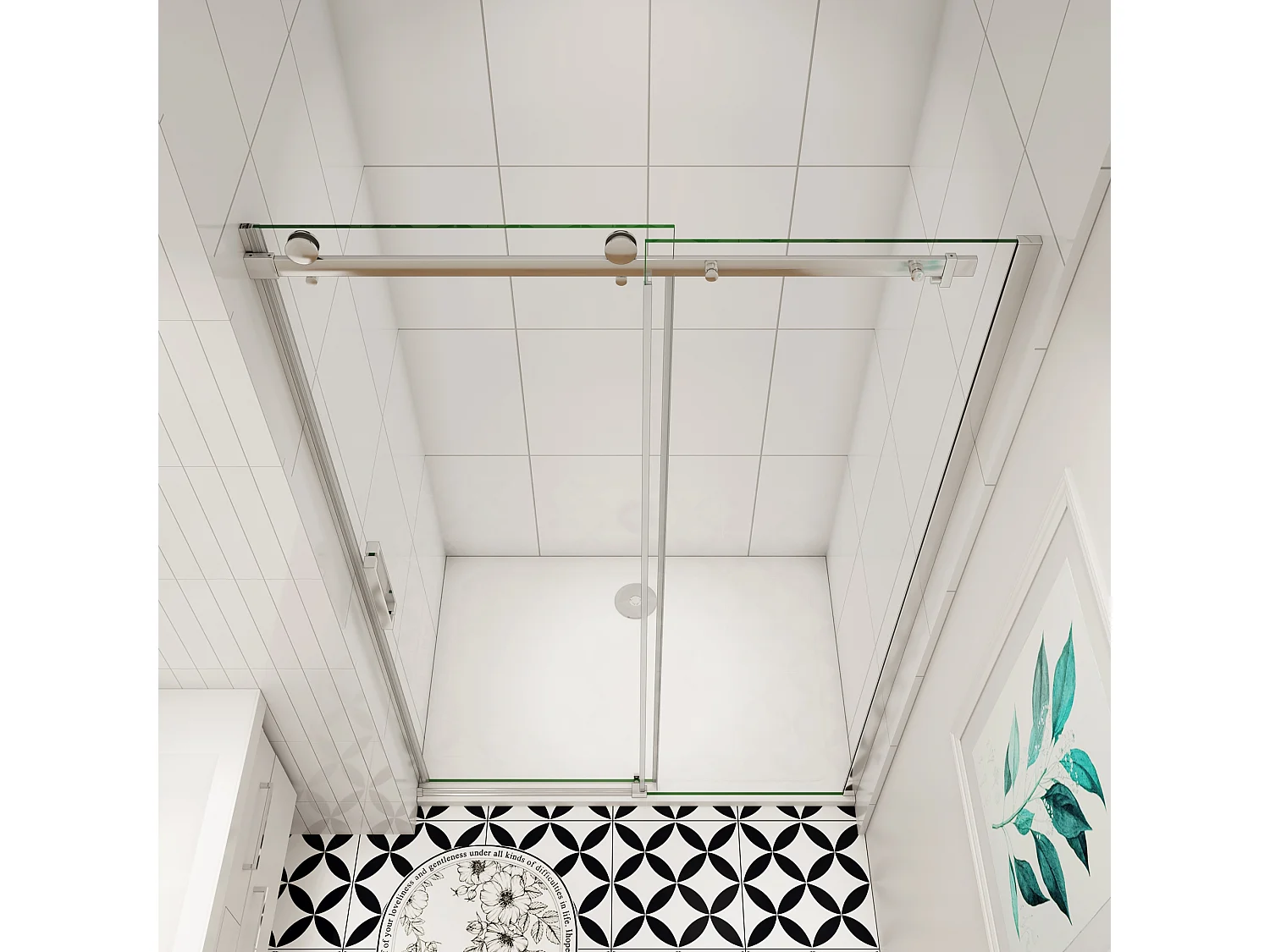 Schuifbare douchedeur 105x195cm, 8mm helder antikalk NANO glas, hoogwaardige aluminium profielen,Chroom