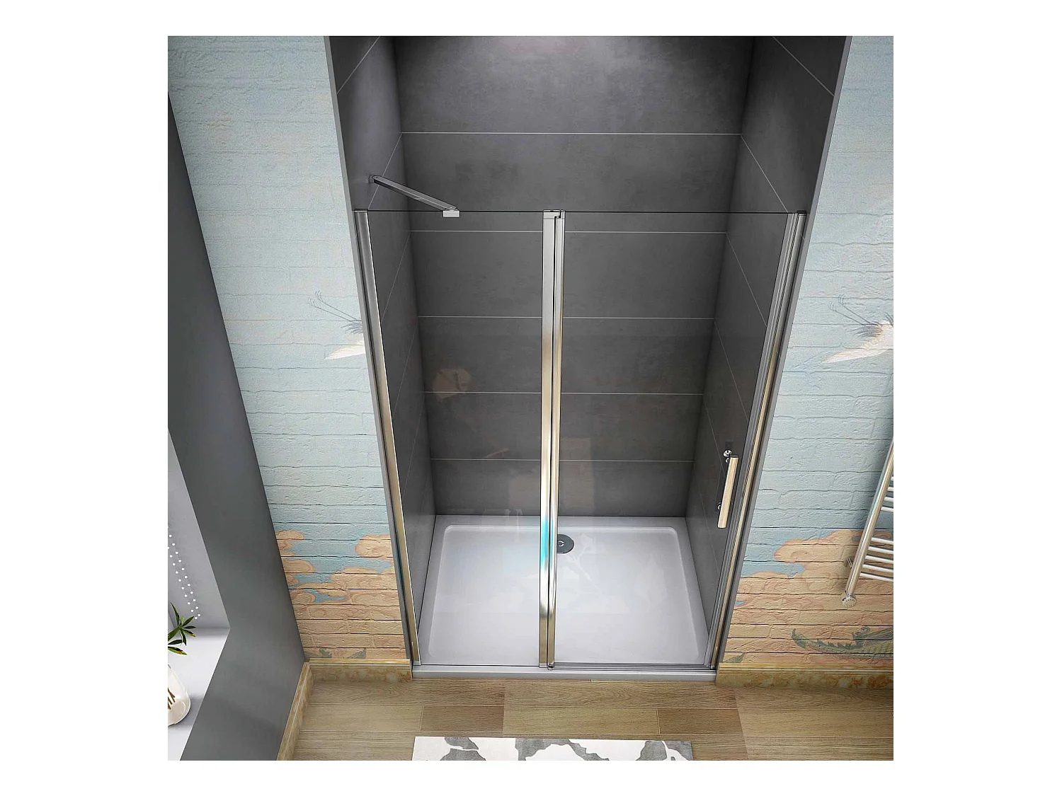 Douchedeur draaideur 100x195 cm,6 mm NANO EasyClean veiligheidsglas, profiel van glanzend chroom.