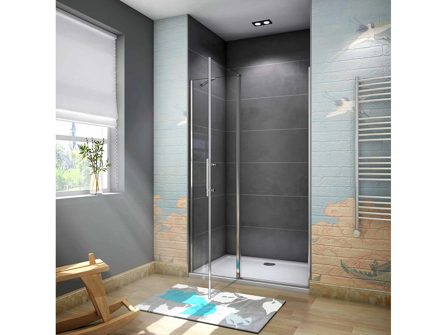 Douchedeur draaideur 100x195 cm,6 mm NANO EasyClean veiligheidsglas, profiel van glanzend chroom.