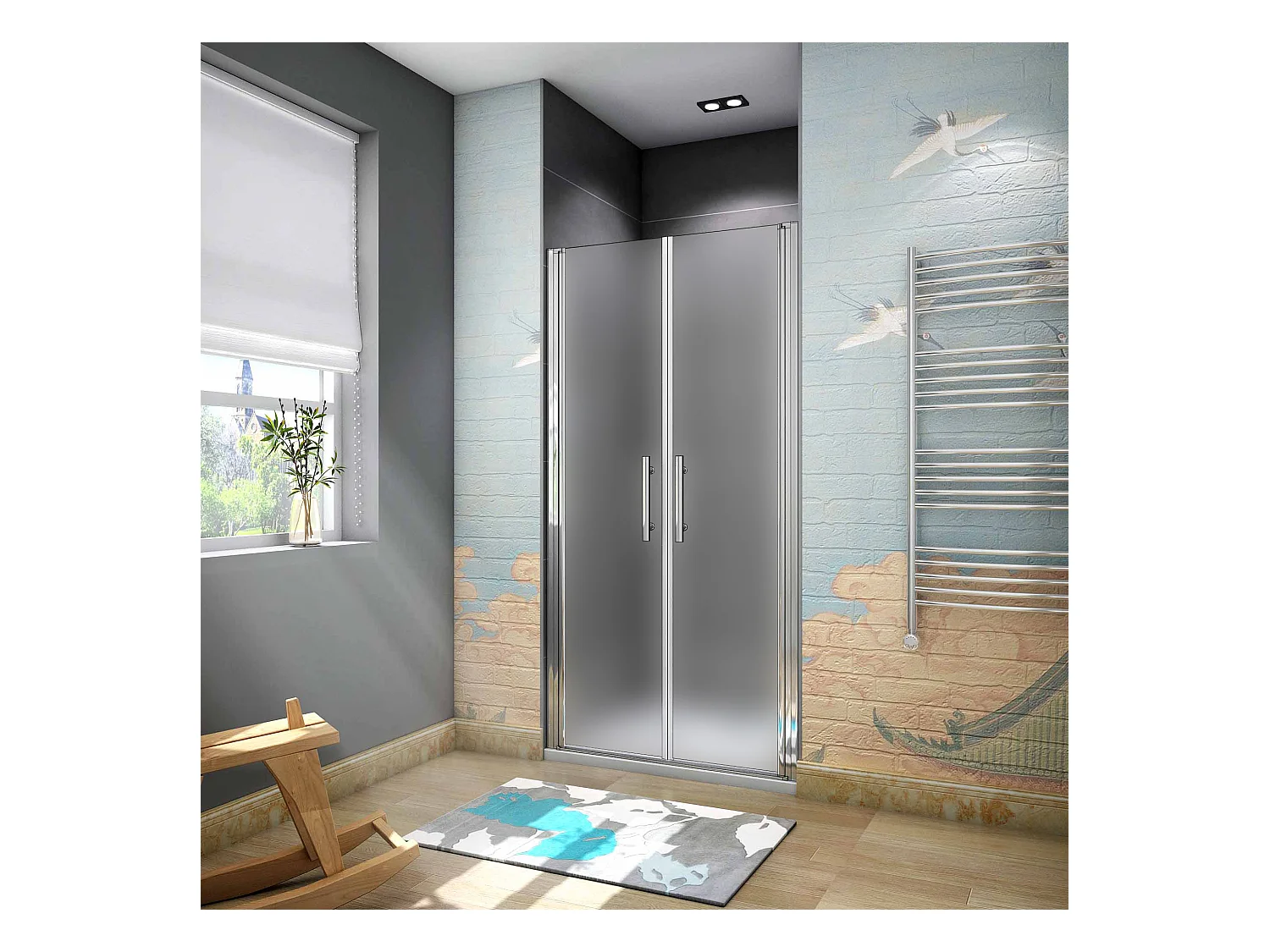 80x195cm Draaideur douchedeur, 6mm NANO veiligheidsglas ,glas is gelaagd met matte folie, profiel van glanzend chroom.