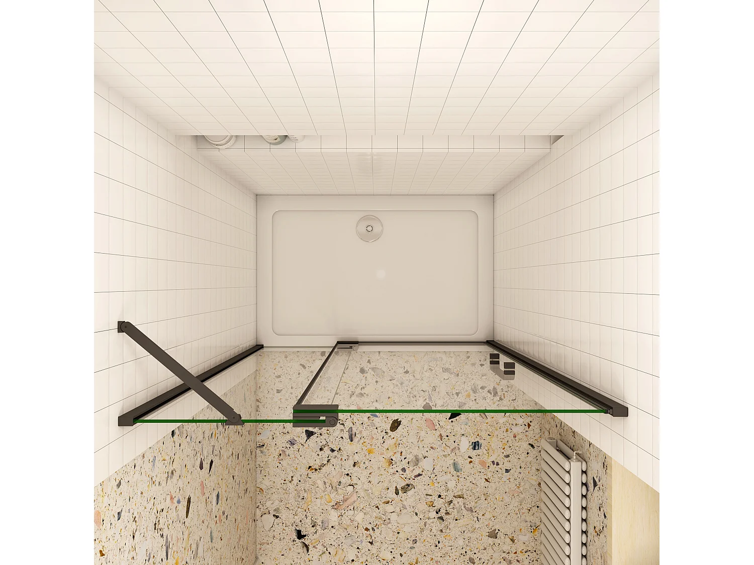 90x195cm Douchedeur,90° draaideur,8mm NANO veiligheidsglas,mat zwart