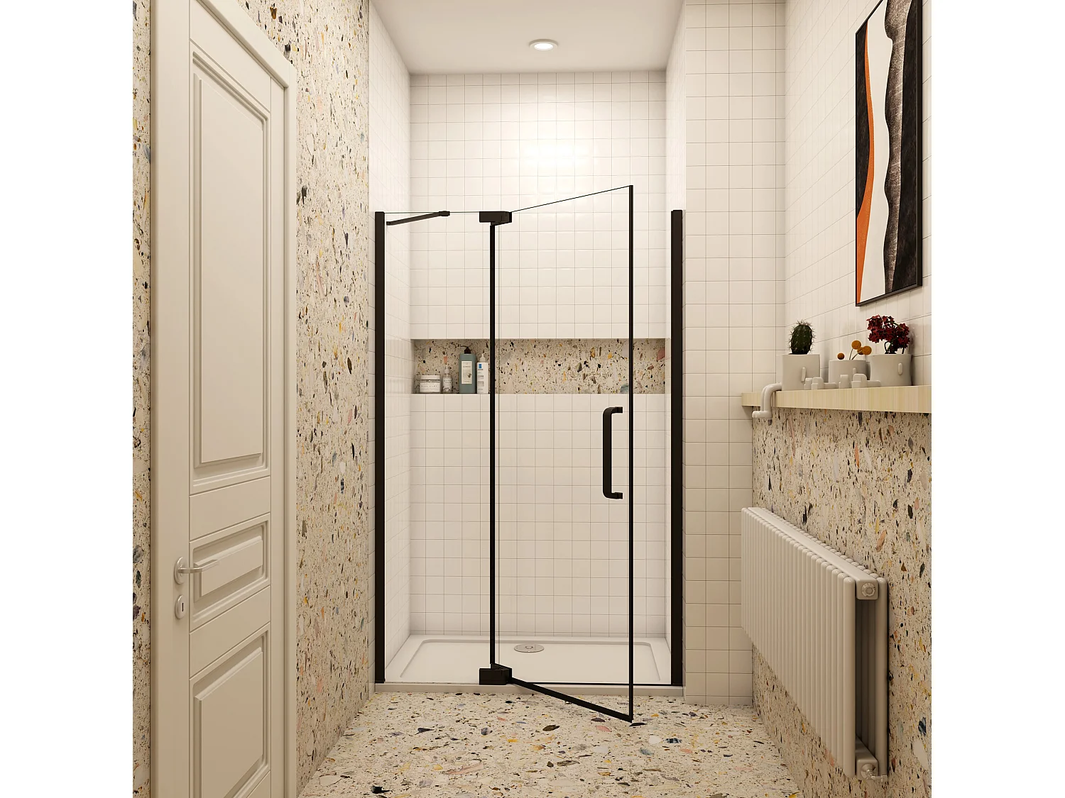 90x195cm Douchedeur,90° draaideur,8mm NANO veiligheidsglas,mat zwart