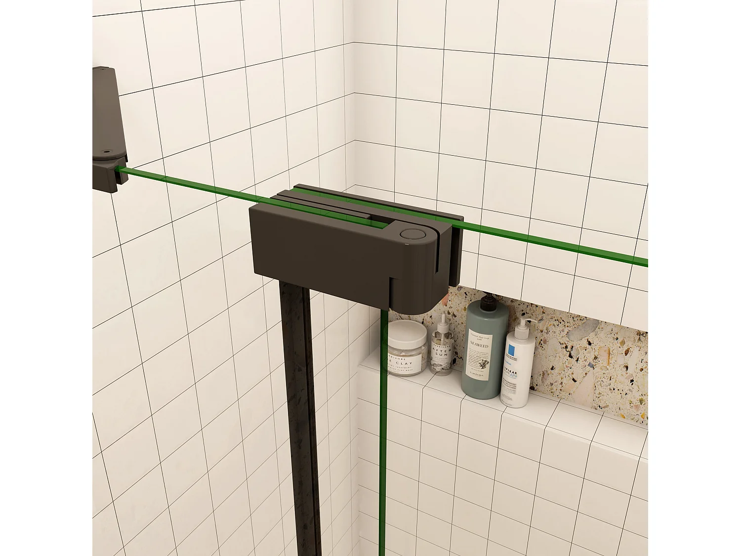 90x195cm Douchedeur,90° draaideur,8mm NANO veiligheidsglas,mat zwart