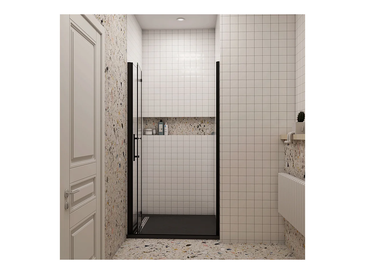 70x195cm Douchedeur vouwdeur,niche douchedeur,6mm Helder Veiligheidsglas Easyclean,Mat Zwart Profiel