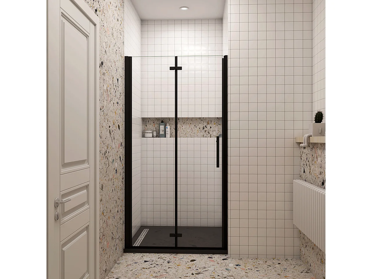 70x195cm Douchedeur vouwdeur,niche douchedeur,6mm Helder Veiligheidsglas Easyclean,Mat Zwart Profiel