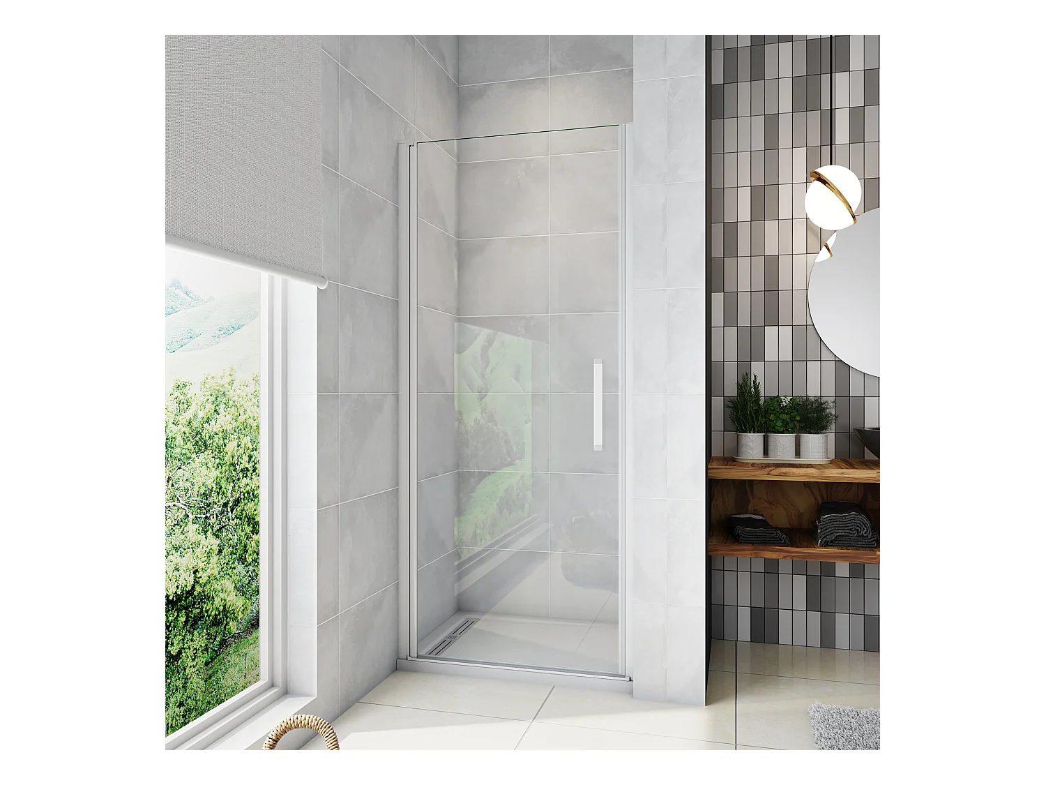 Nis Douchecabine-Douchedeur draaideur - Grijs Montuur - 100 x 185 cm x 5 mm