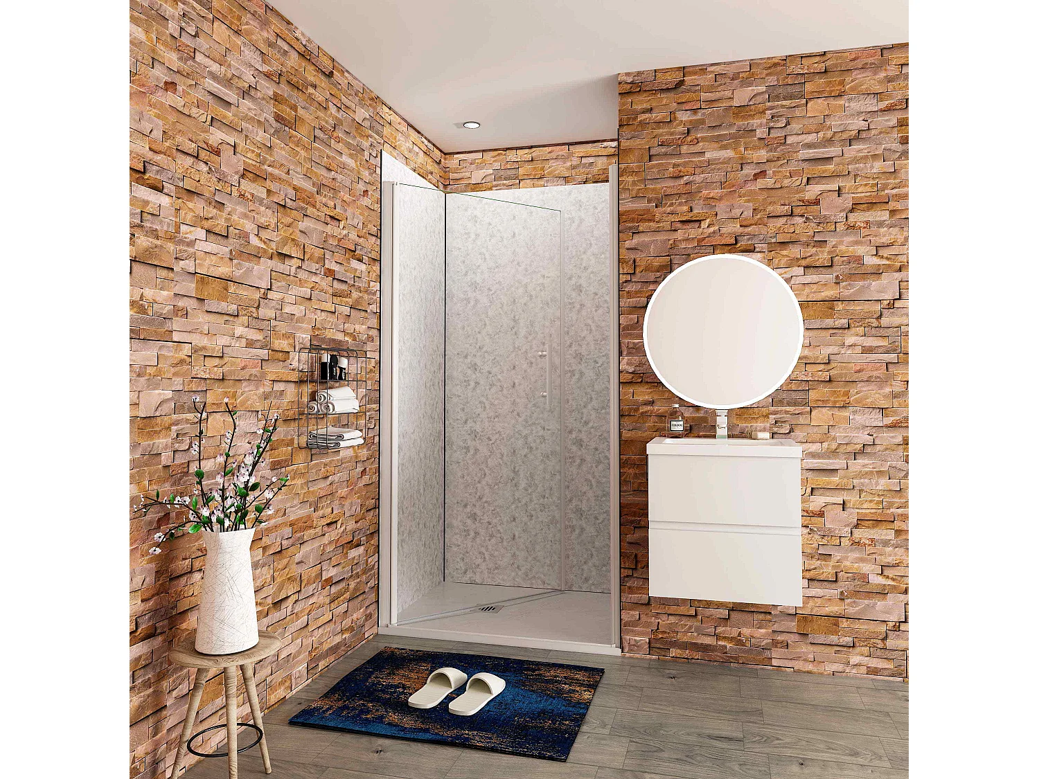 B:90xH:185cm Douchedeur draaideur, 5mm EasyClean veiligheidsglas,matte wit elektroforetische aluminium frame