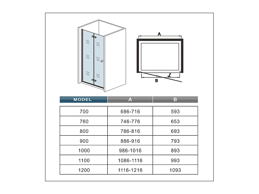 80x185cm Douchedeur vouwdeur,niche douchedeur,6mm Helder Veiligheidsglas Easyclean,Mat Zwart Profiel
