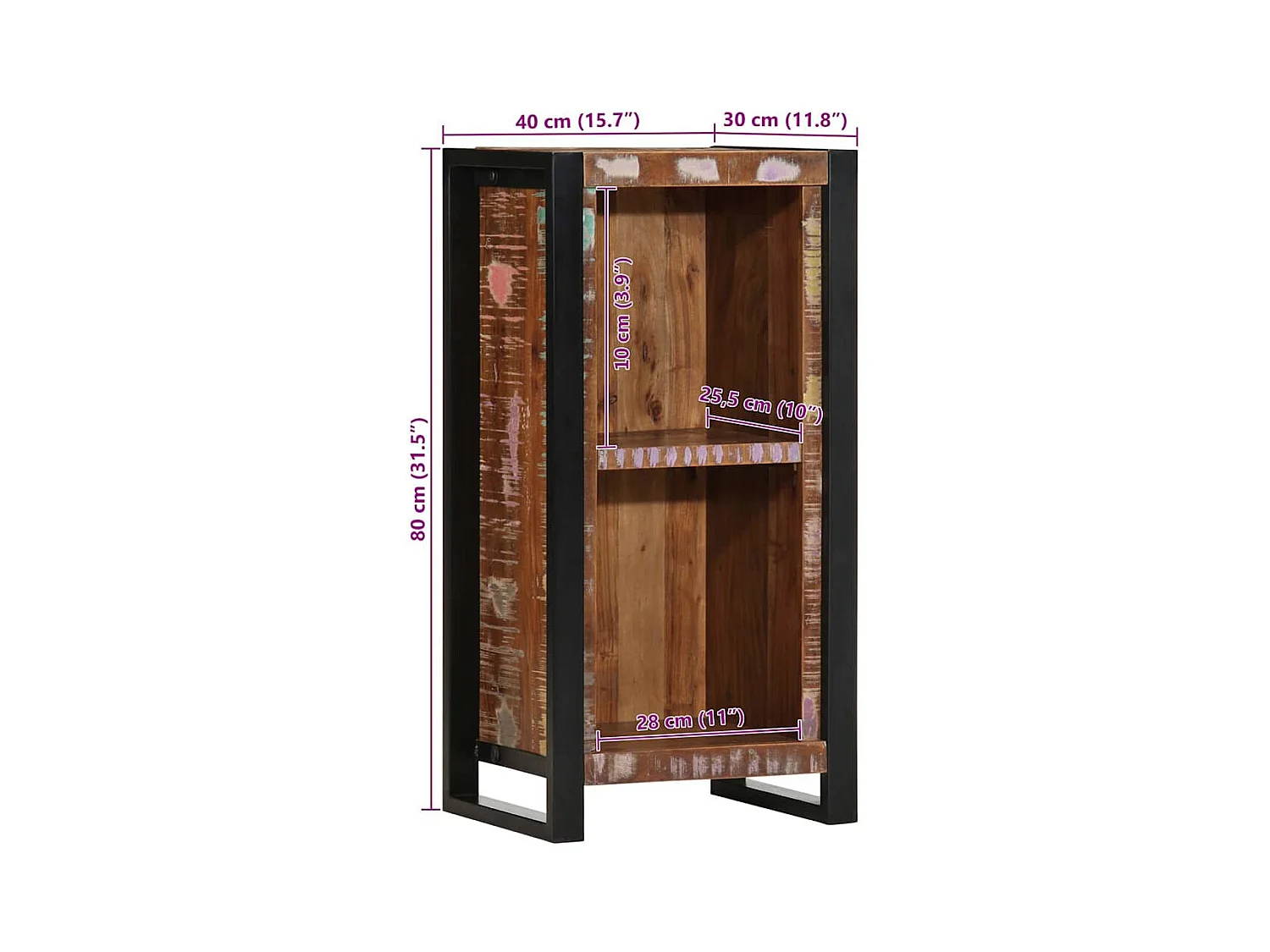 Mesilla de noche 40x30x80 cm madera maciza recuperada