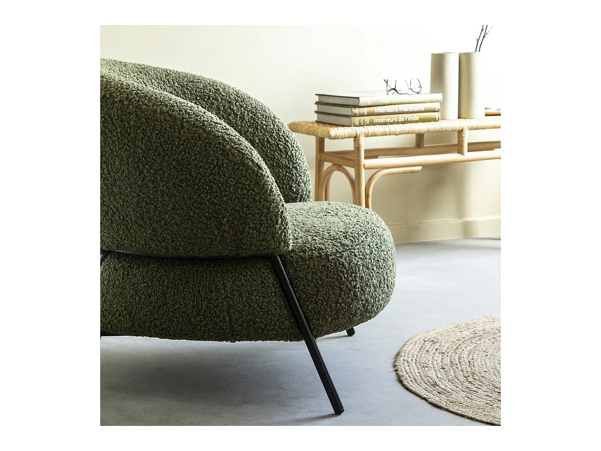 Fauteuil en tissu bouclette vert Aaron