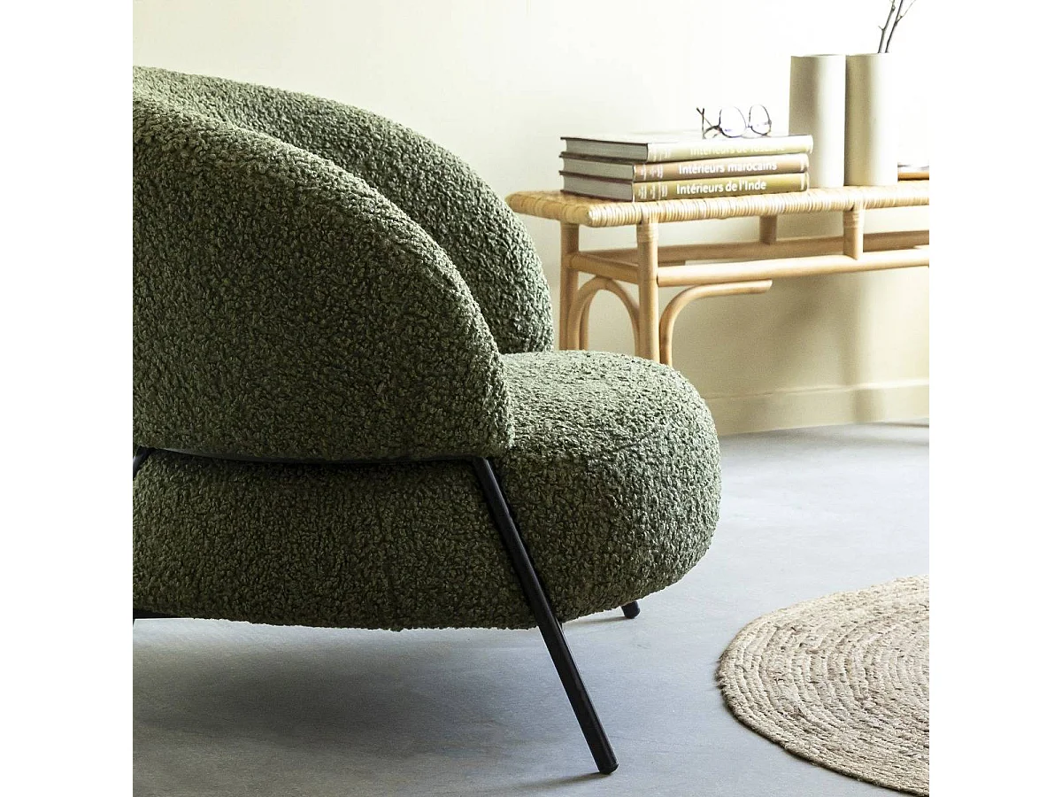 Fauteuil en tissu bouclette vert Aaron