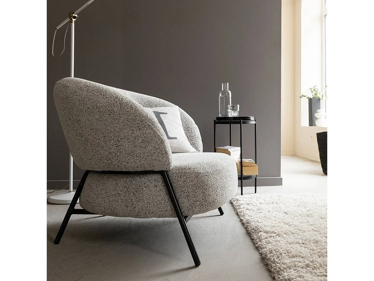 Fauteuil en tissu bouclette gris Aaron