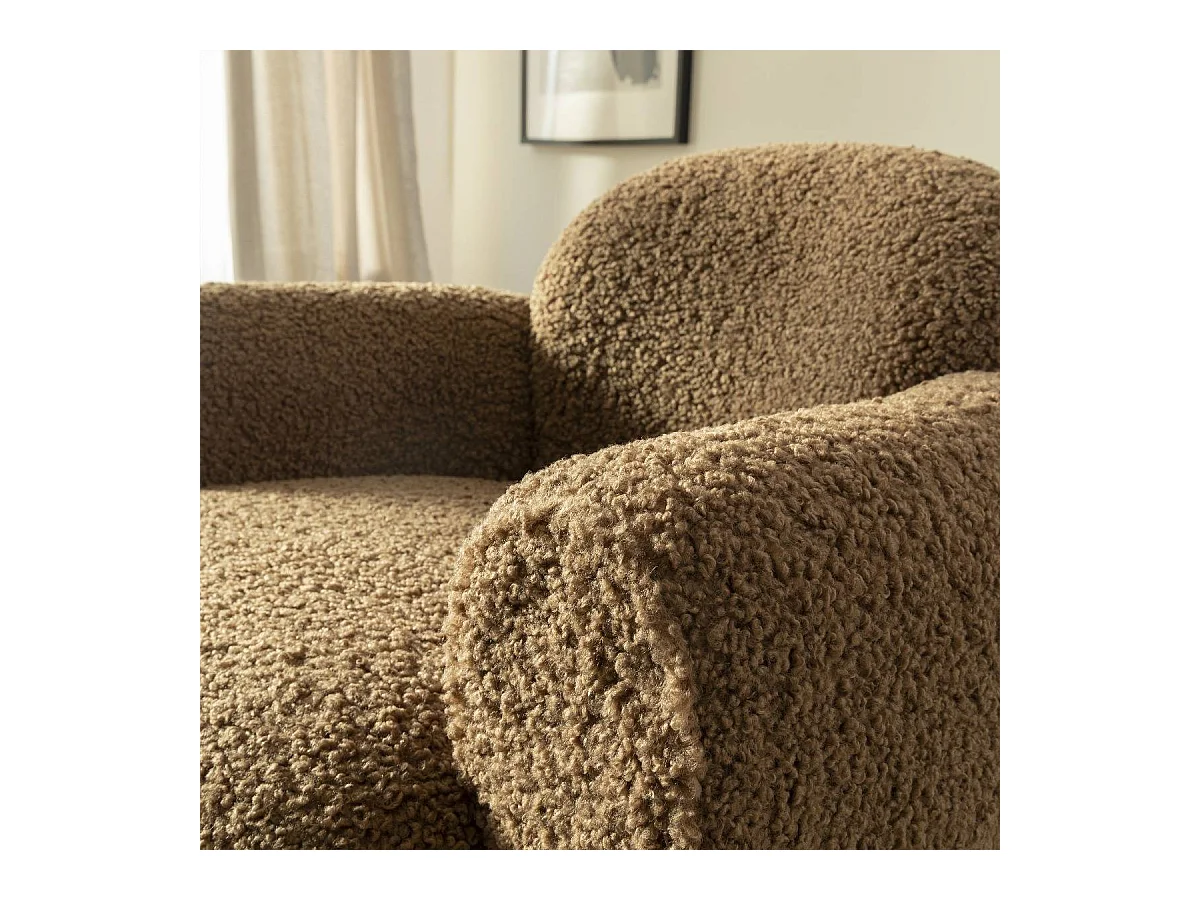 Fauteuil club en tissu bouclette marron Tommy