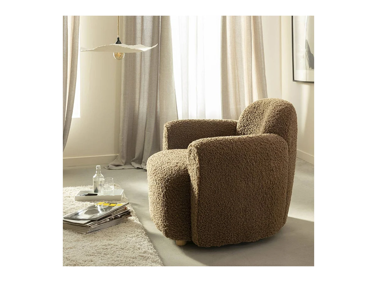 Fauteuil club en tissu bouclette marron Tommy