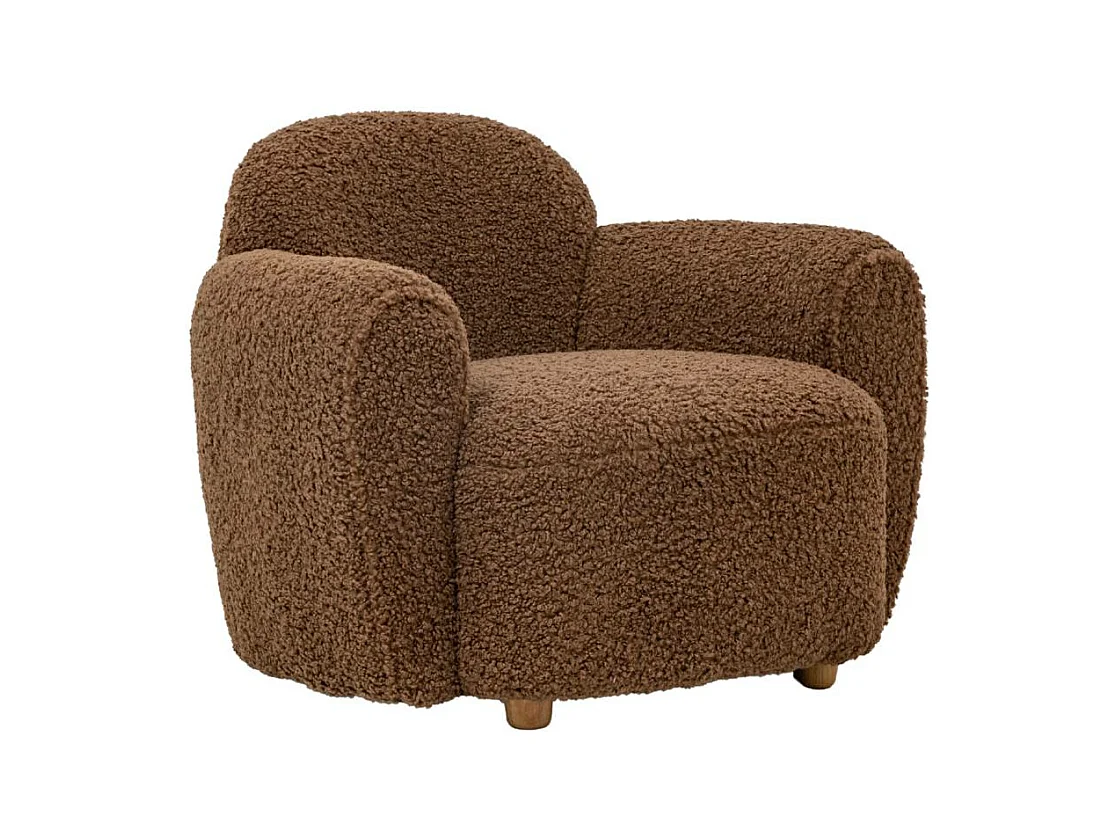 Fauteuil club en tissu bouclette marron Calya