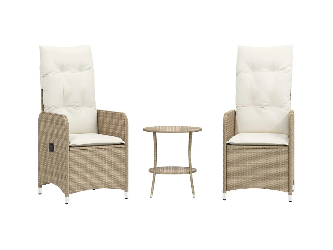 Chaises inclinables de jardin lot de 2 avec table beige rotin
