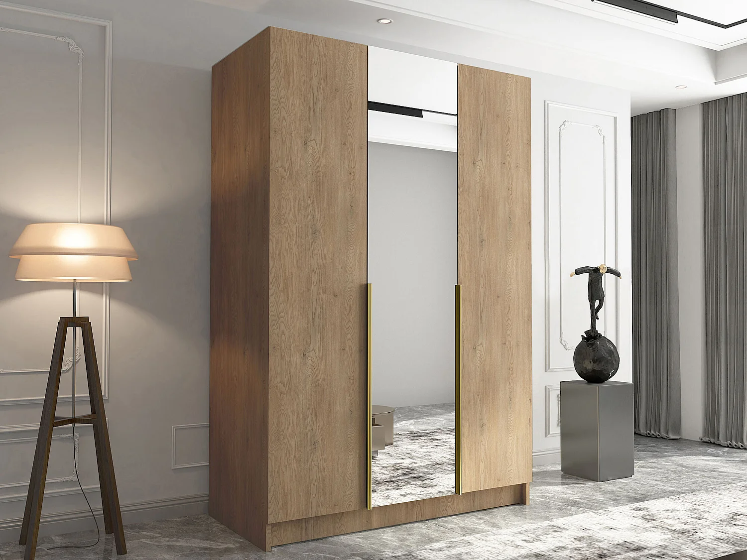 Armario Closico 197, Dorado|Luminoso madera, 215x150x58cm