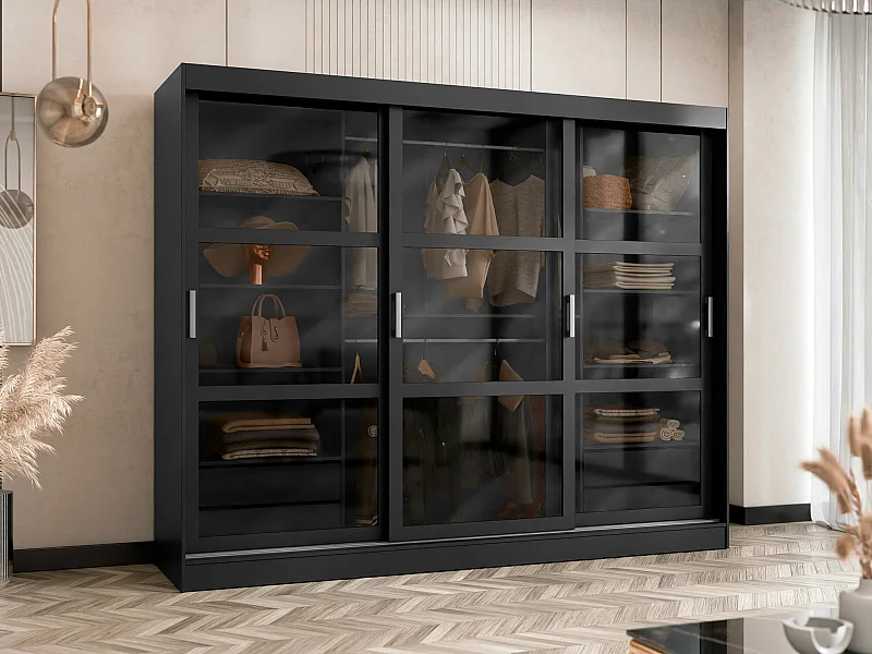 Armoire Comfivo 428, Noir, 203x250x65cm, Portes d'armoire: Coulissantes