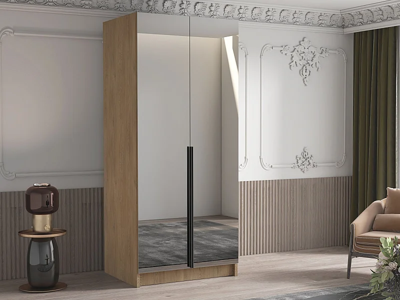 Armario Closico 193, Luminoso madera|Negro, 215x100x58cm