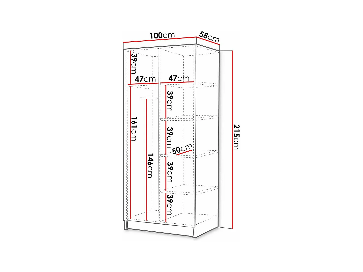 Armoire Closico 193, Clair bois|Noir, 215x100x58cm, Portes d'armoire: Avec des charnières