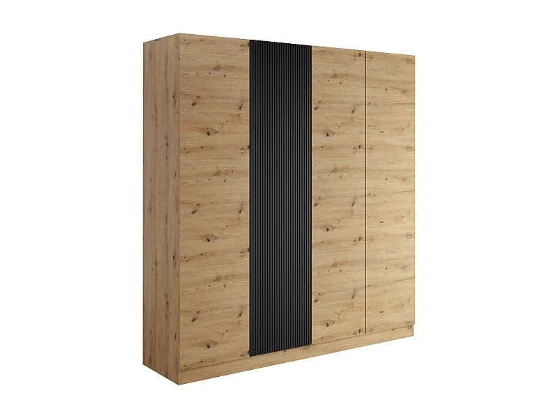 Armario Lunole 107, Negro|Roble Artisan, 220x205x55cm, Puertas de armario: Con bisagras