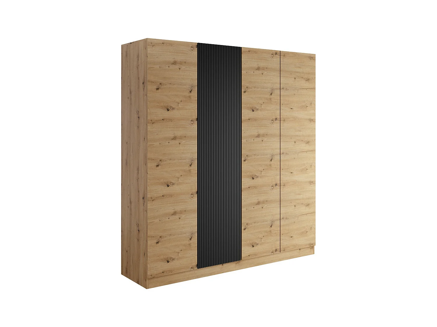 Armario Lunole 107, Negro|Roble Artisan, 220x205x55cm, Puertas de armario: Con bisagras
