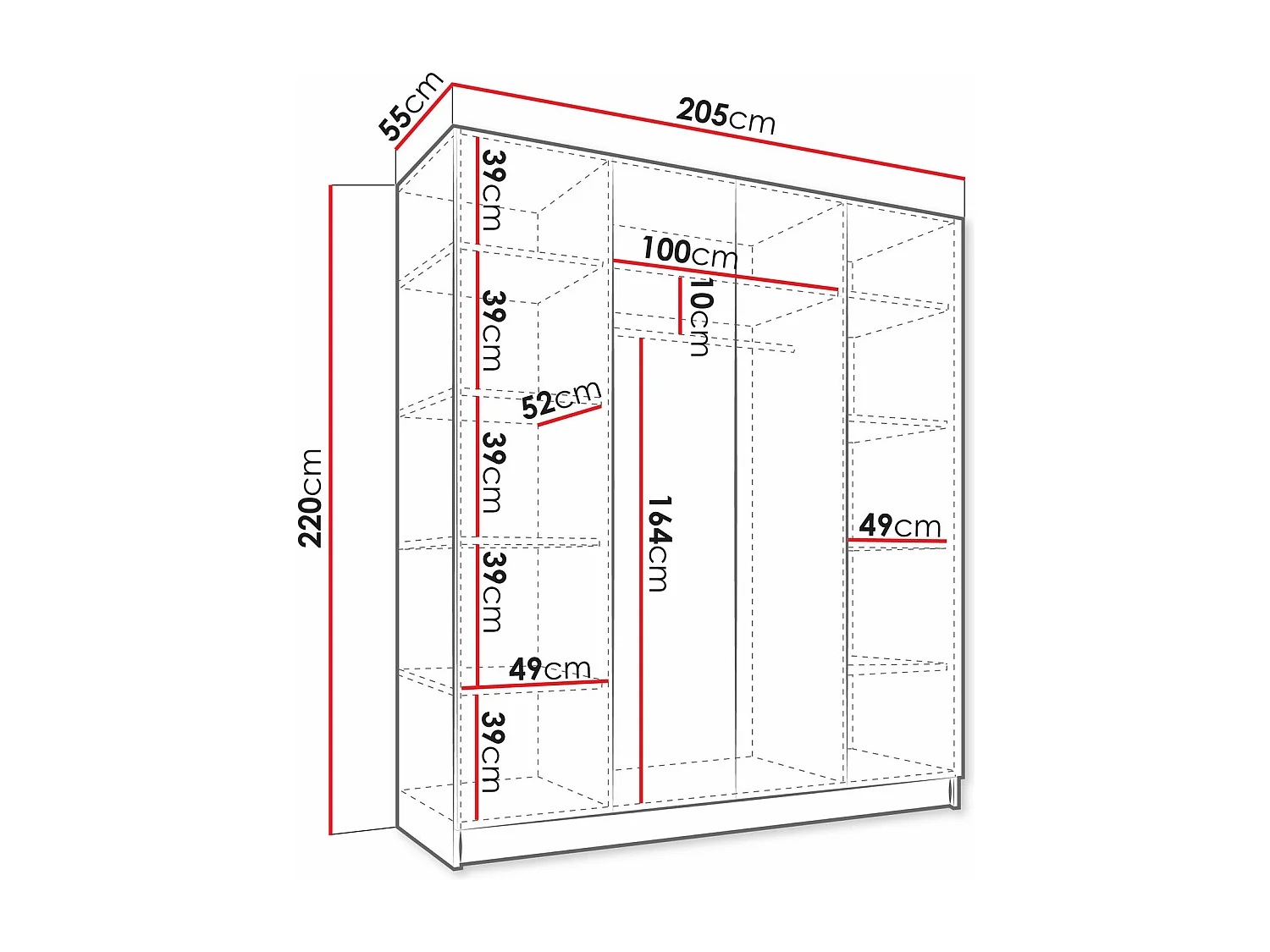 Armoire Lunole 107, Noir|Chêne Artisan, 220x205x55cm