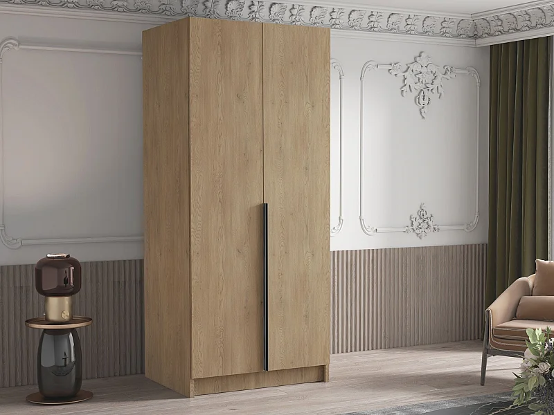 Armadio Closico 195, Luminoso legno|Nero, 215x100x58cm, Porte armadi: Battenti