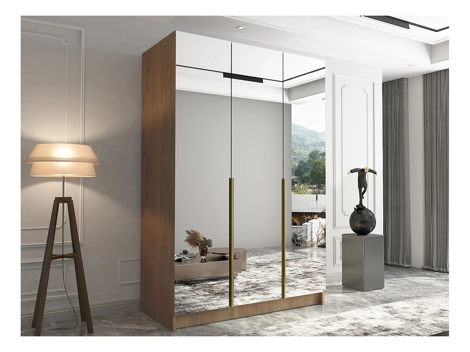 Armario Closico 196, Dorado|Luminoso madera, 215x150x58cm