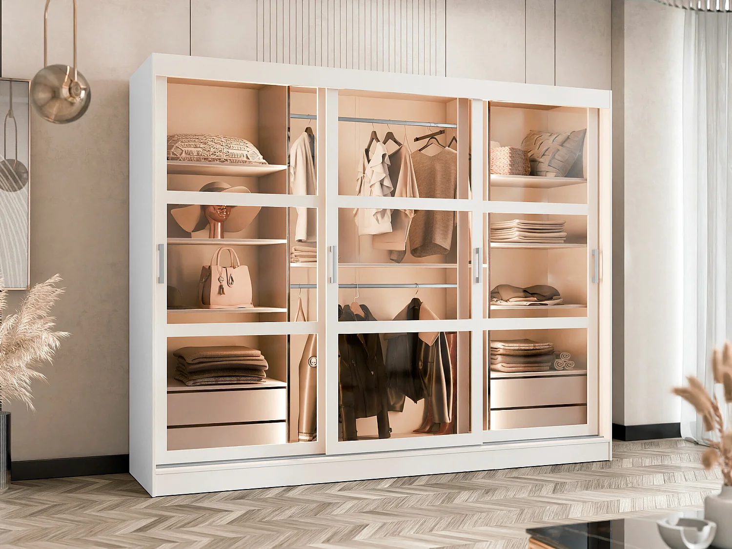 Armadio Comfivo 428, Bianco, 203x250x65cm, Porte armadi: Scorrevoli