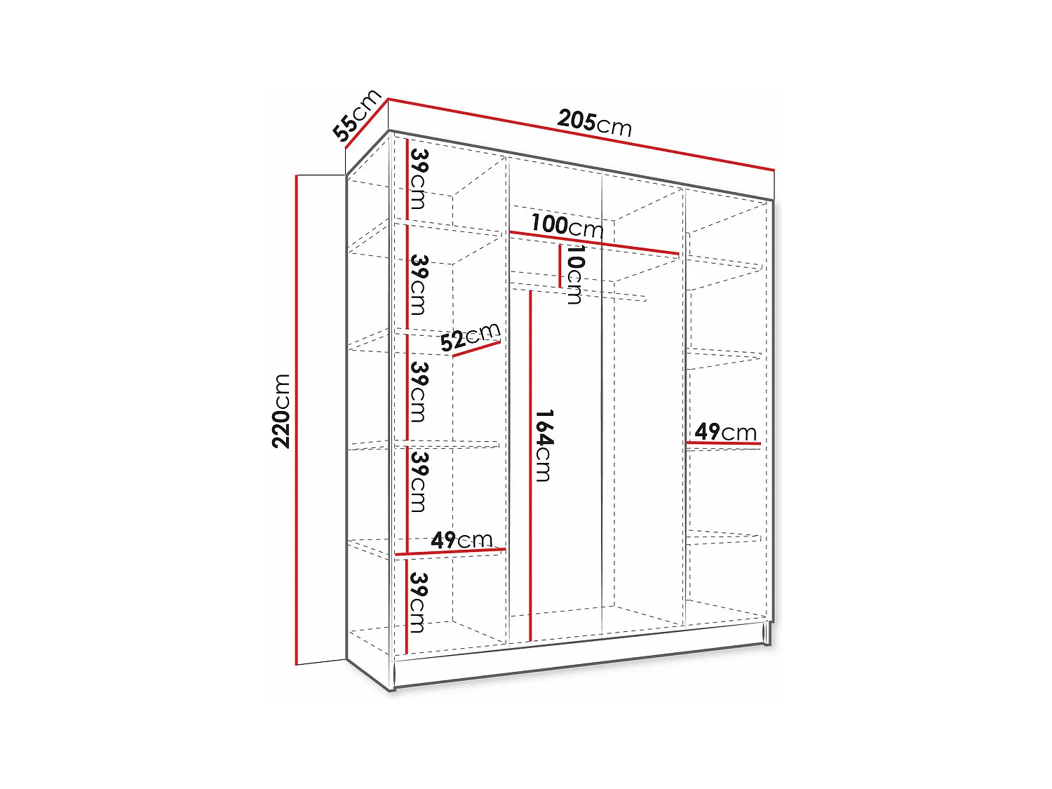 Armario Lunole 107, Cachemira, 220x205x55cm, Puertas de armario: Con bisagras