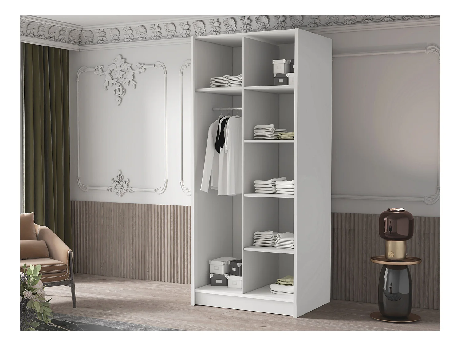 Armoire Closico 194, Clair bois|Noir, 215x100x58cm, Portes d'armoire: Avec des charnières