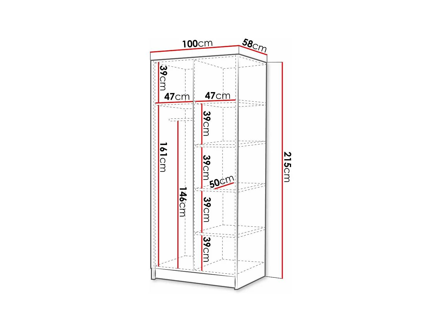 Armoire Closico 194, Clair bois|Noir, 215x100x58cm, Portes d'armoire: Avec des charnières