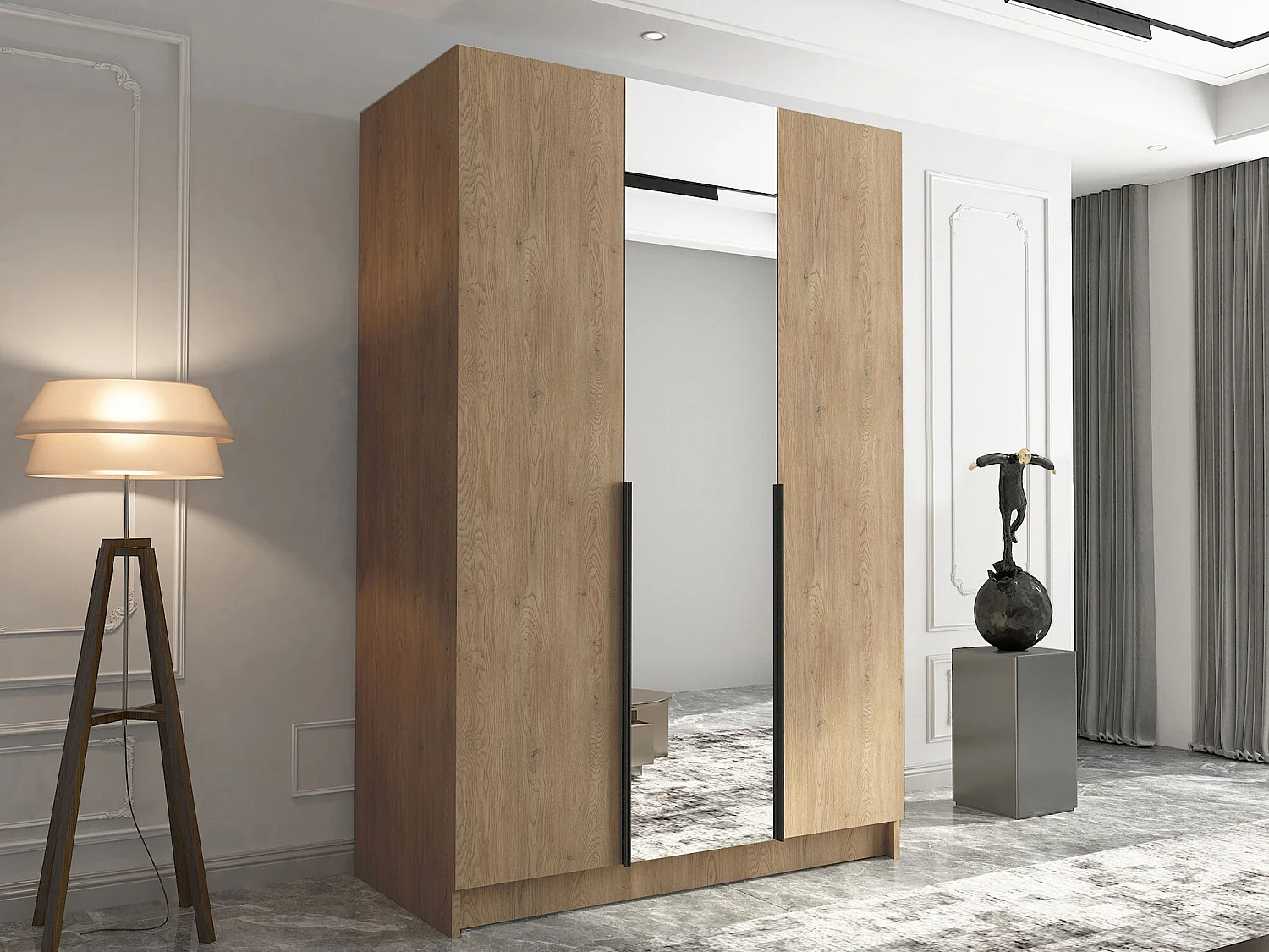 Armario Closico 197, Negro|Luminoso madera, 215x150x58cm