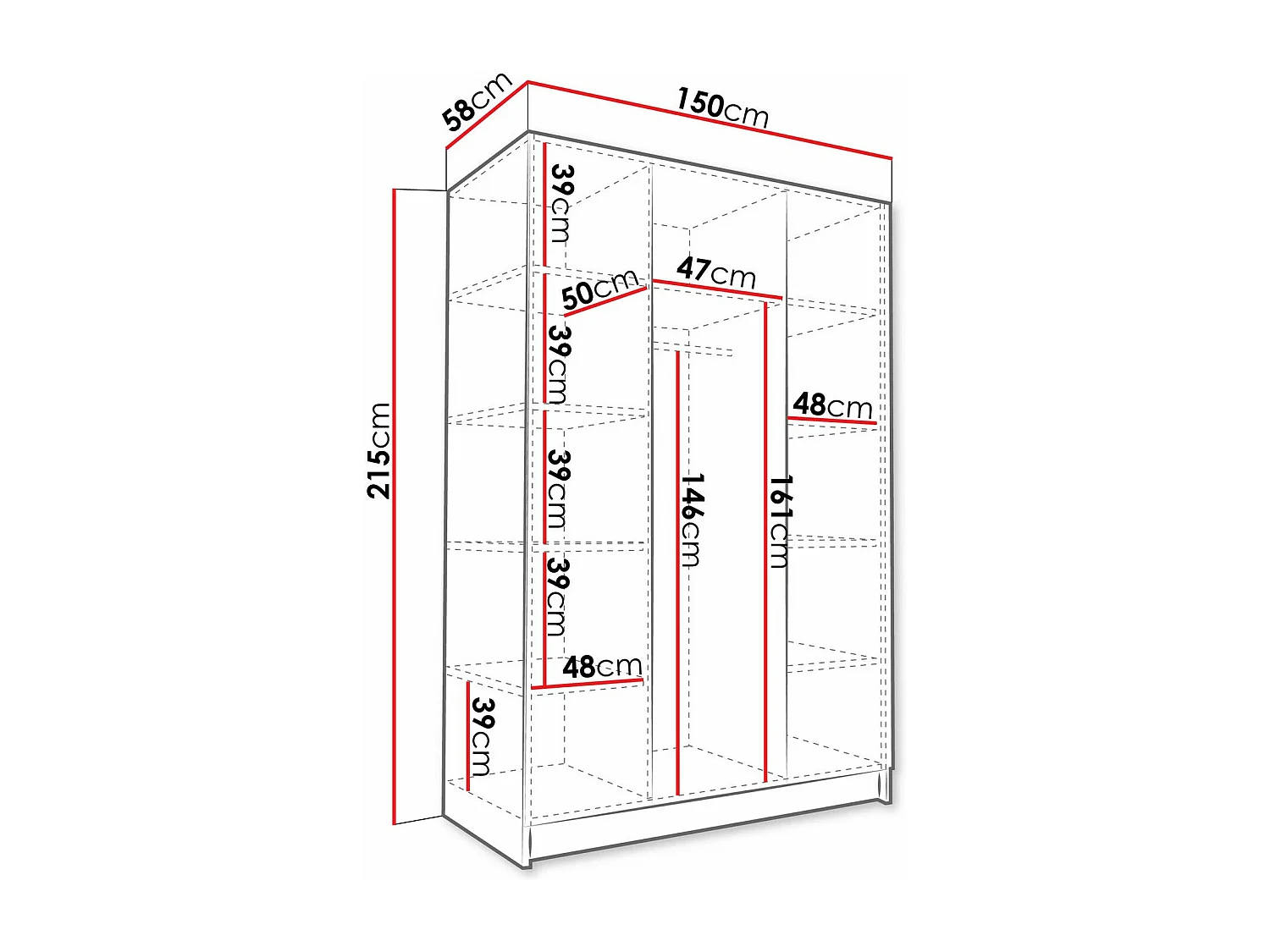 Armario Closico 197, Negro|Luminoso madera, 215x150x58cm