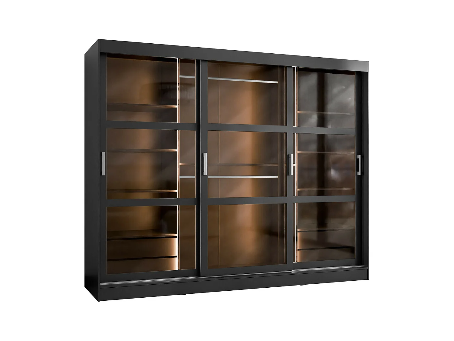 Armoire Comfivo 428, Noir, 203x250x65cm, Portes d'armoire: Coulissantes