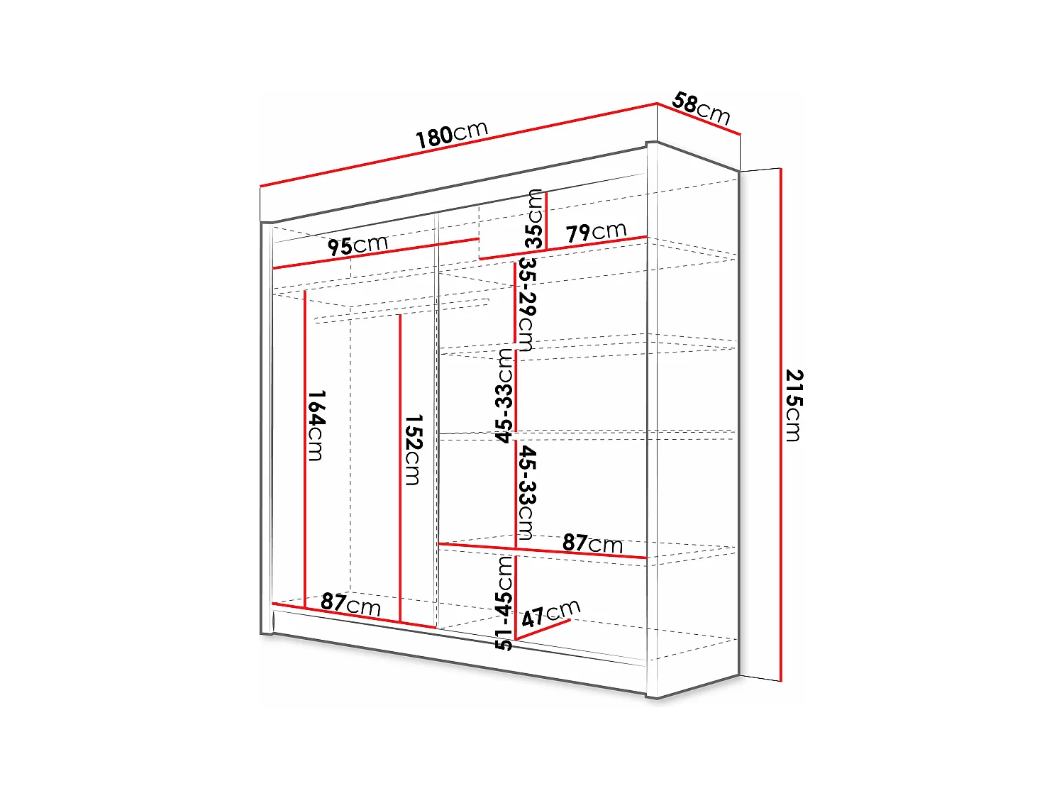 Armario Closico 126, Cachemira, 215x180x58cm, Puertas de armario: Correderas