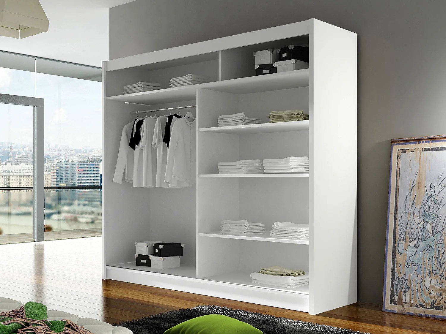 Armario Closico 126, Cachemira, 215x180x58cm, Puertas de armario: Correderas