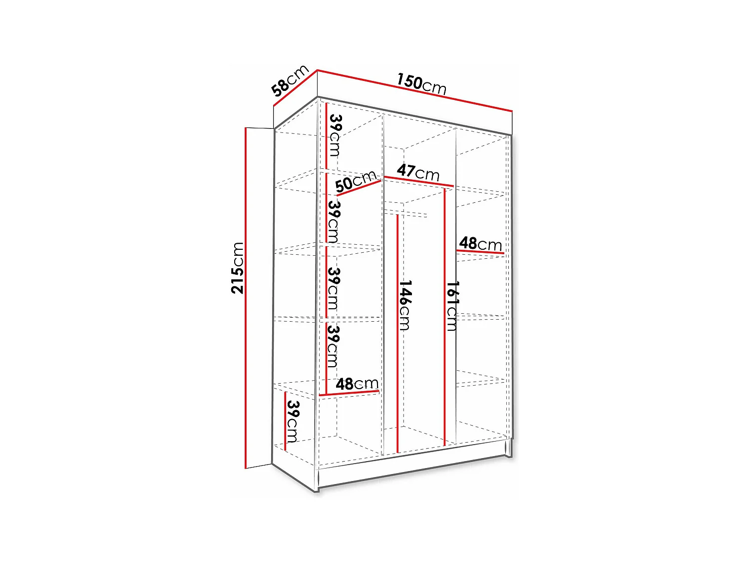 Armoire Closico 198, Noir|Clair bois, 215x150x58cm, Portes d'armoire: Avec des charnières